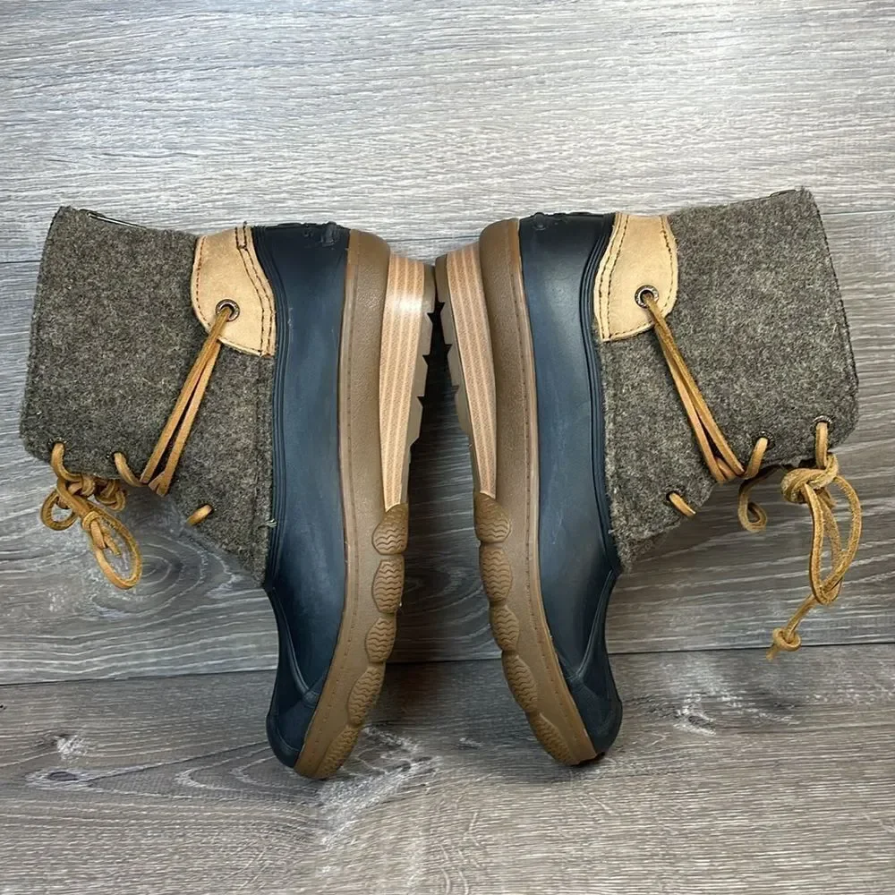 Sperry Top Sider Saltwater Tide Women’s Sz 5M Tan Black Zip Warm Wool Duck Boots
